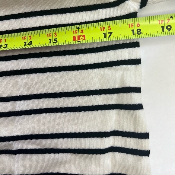 Renee C. Women’s Pullover Sweater Sz Large Black & White Stripe Brown Elbows - Picture 8 of 10